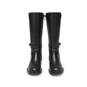 Black Waxed Ankle Buckle Mid-long Riding Boots