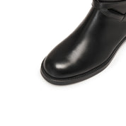 Black Waxed Ankle Buckle Mid-long Riding Boots