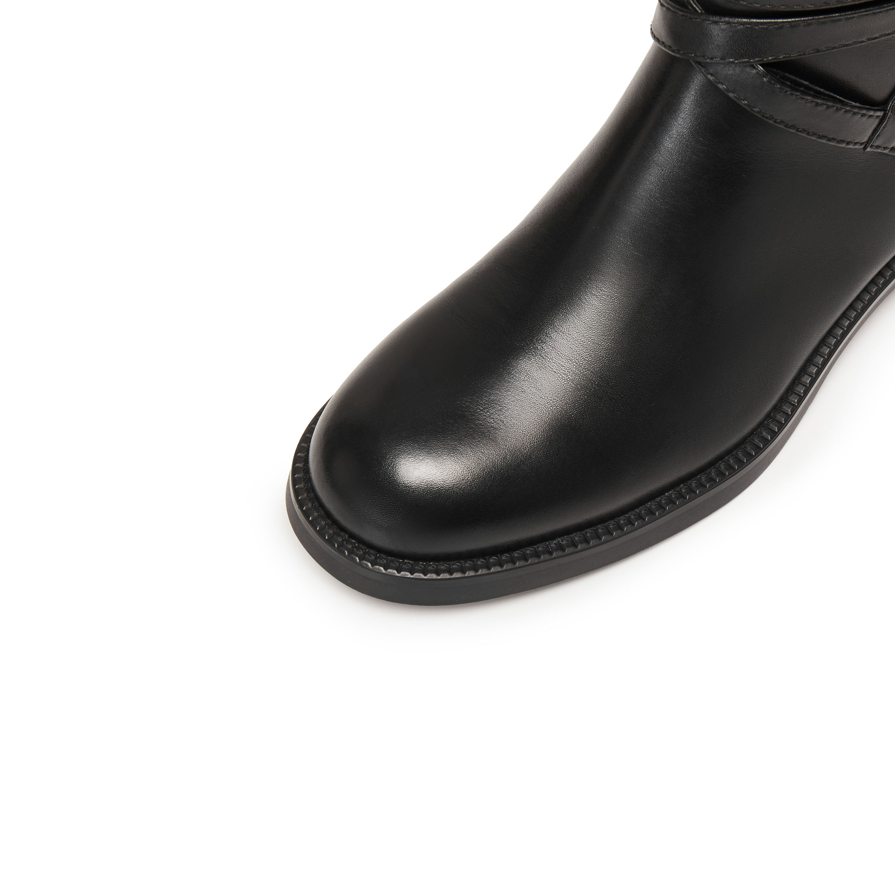 Black Waxed Ankle Buckle Mid-long Riding Boots