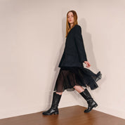 Black Waxed Ankle Buckle Mid-long Riding Boots