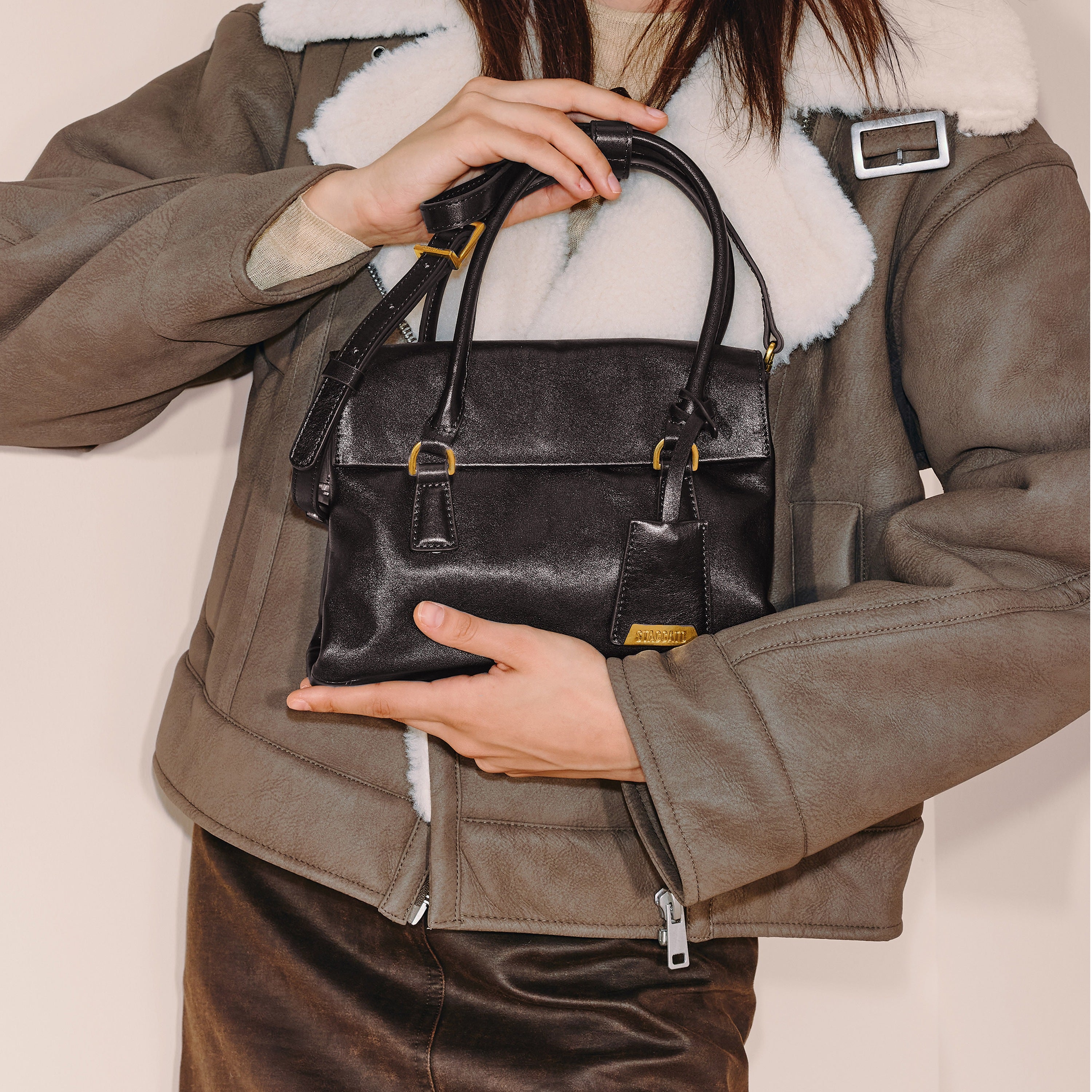 Dark Brown Vintage Leather Flip Handbags