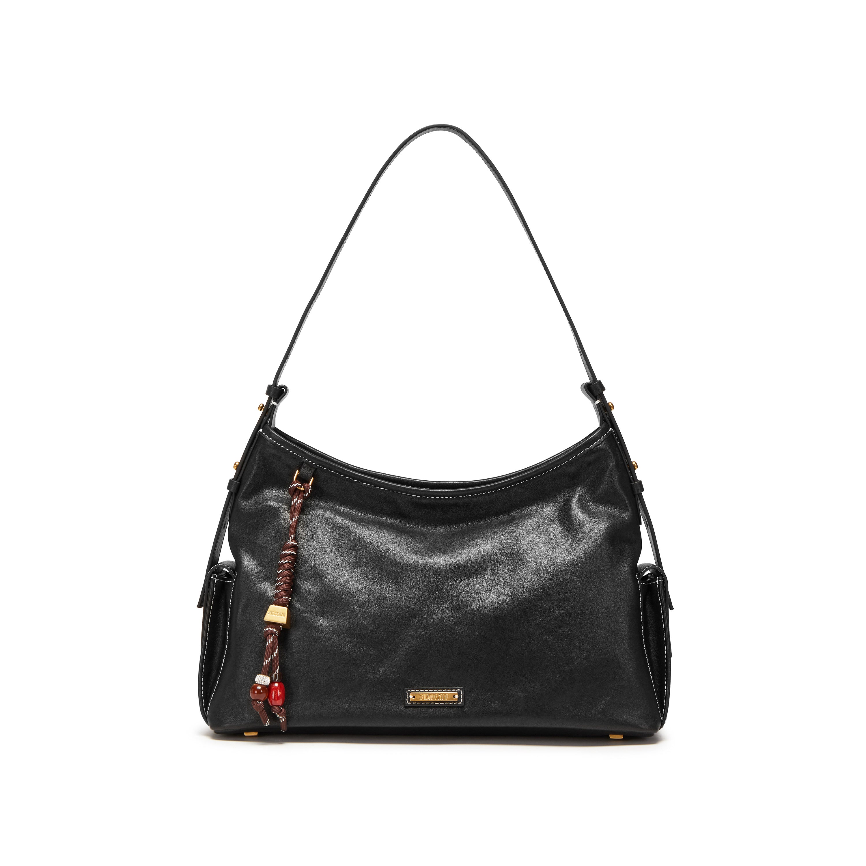 Black Leather Pocket Hobo Bags