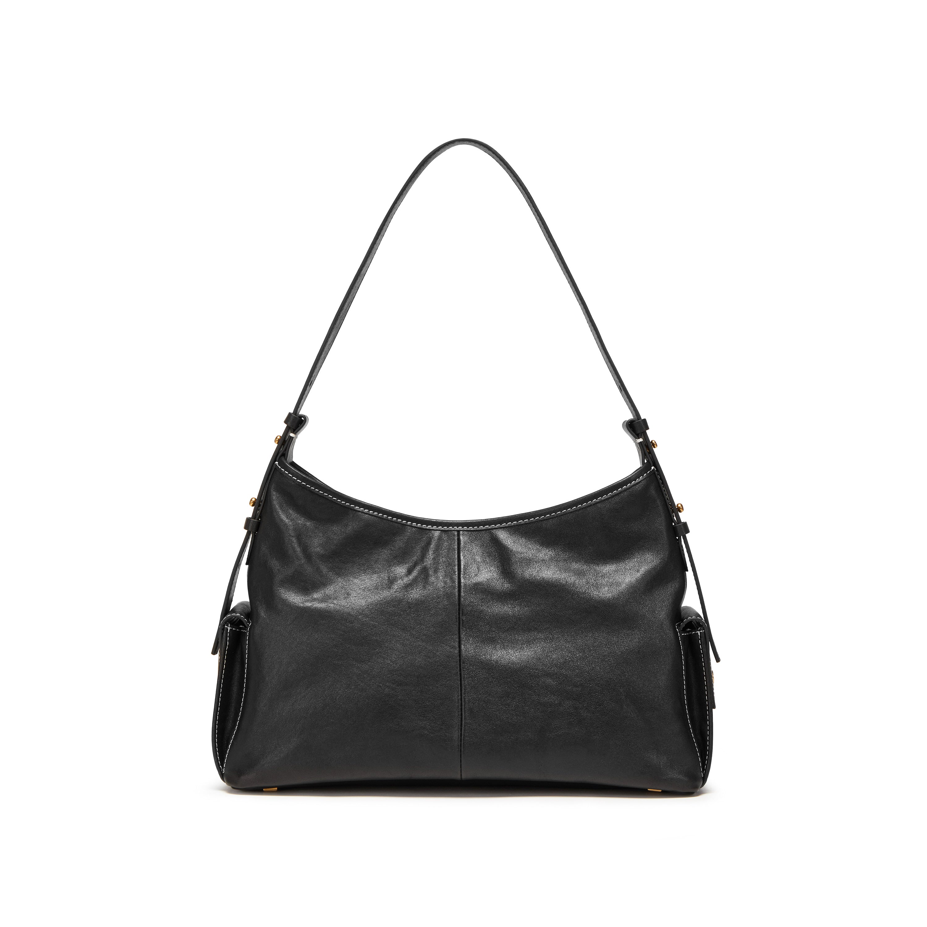 Black Leather Pocket Hobo Bags
