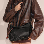 Black Leather Pocket Hobo Bags