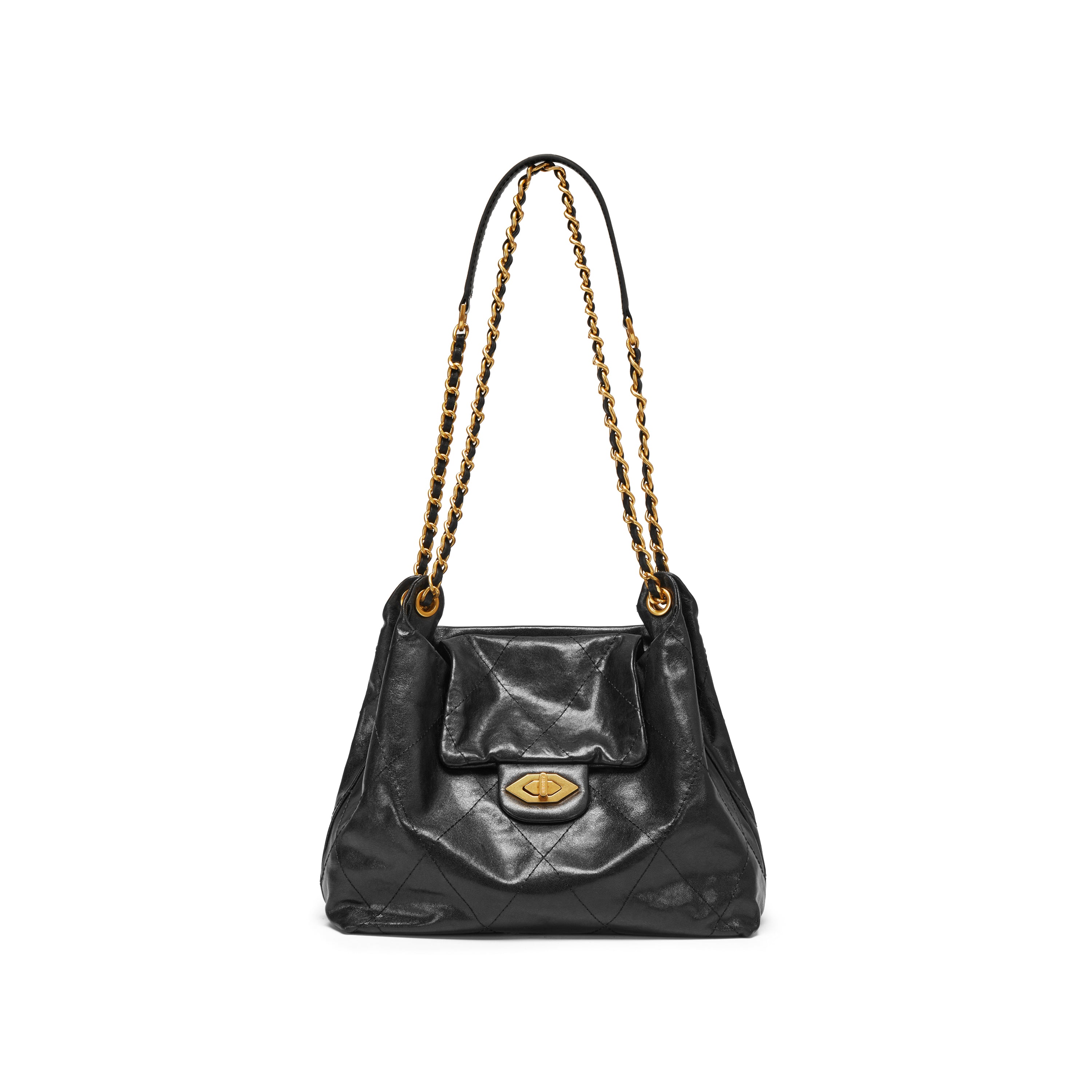 Black ST Twist Lock Chain Envolpe Crossbody Bags