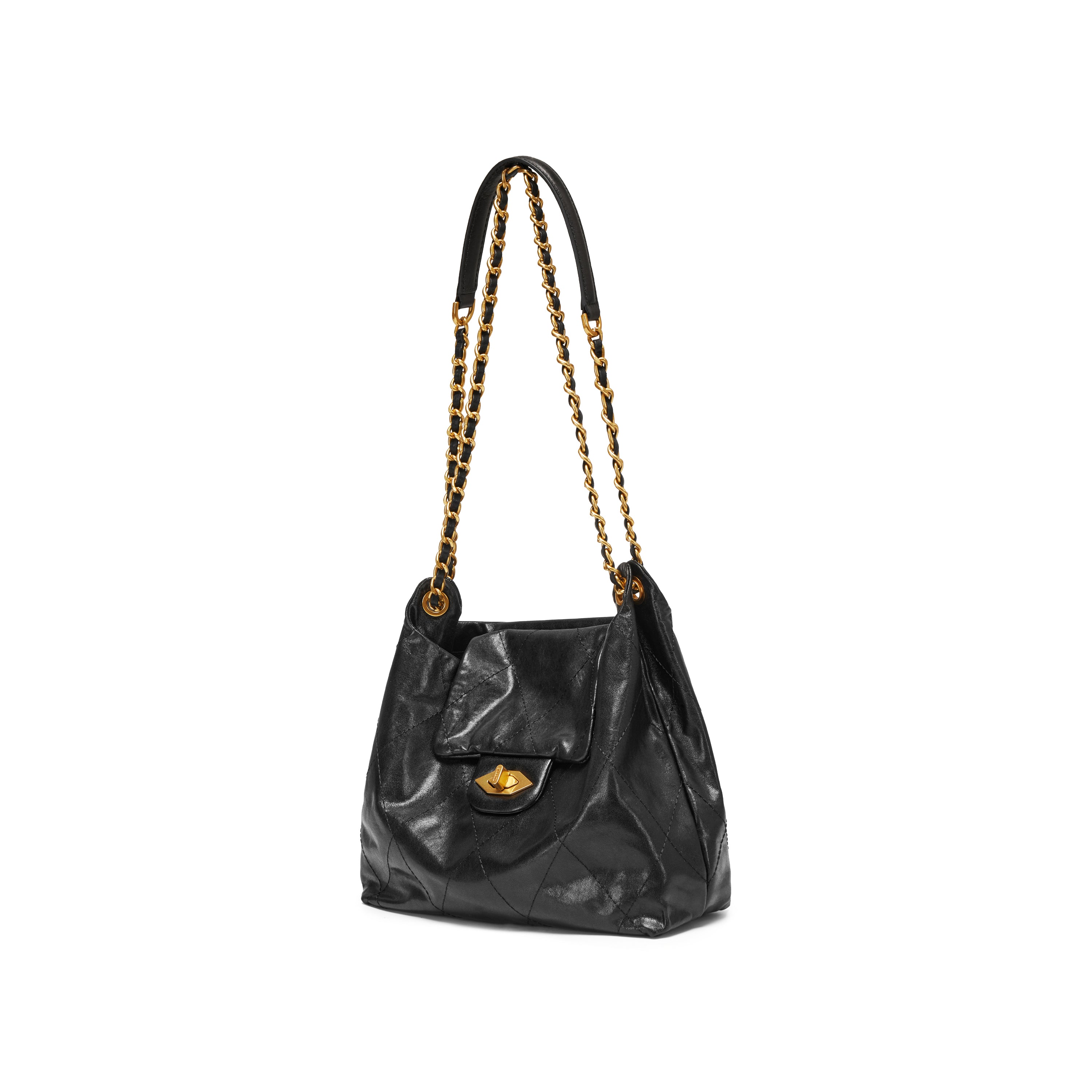 Black ST Twist Lock Chain Envolpe Crossbody Bags