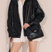 Black ST Twist Lock Chain Envolpe Crossbody Bags