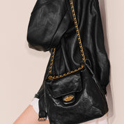 Black ST Twist Lock Chain Envolpe Crossbody Bags