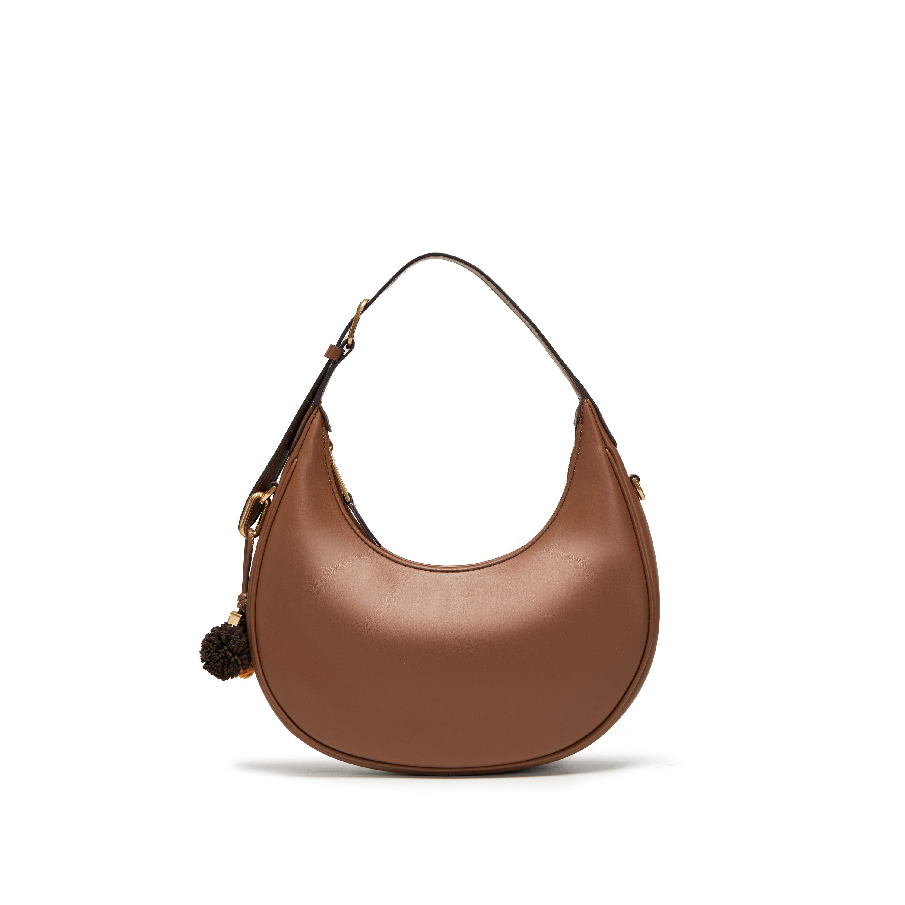 Brown Round Hobo Bag With ST Accessories