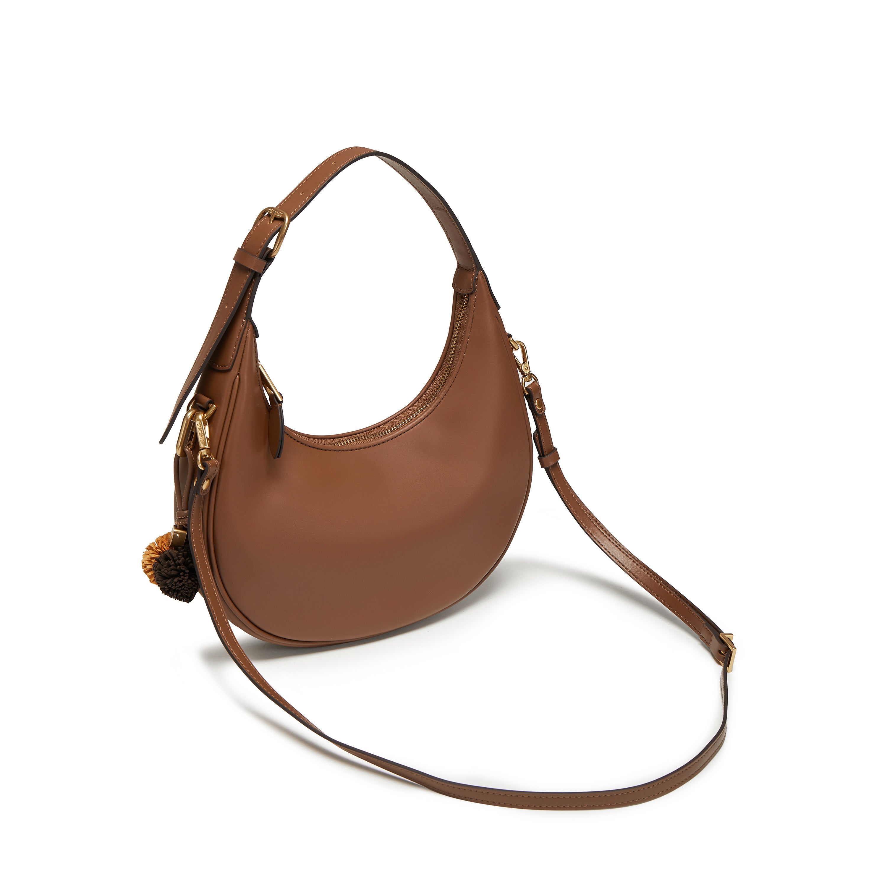 Brown Round Hobo Bag With ST Accessories