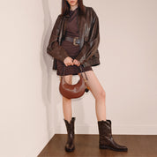 Brown Round Hobo Bag With ST Accessories