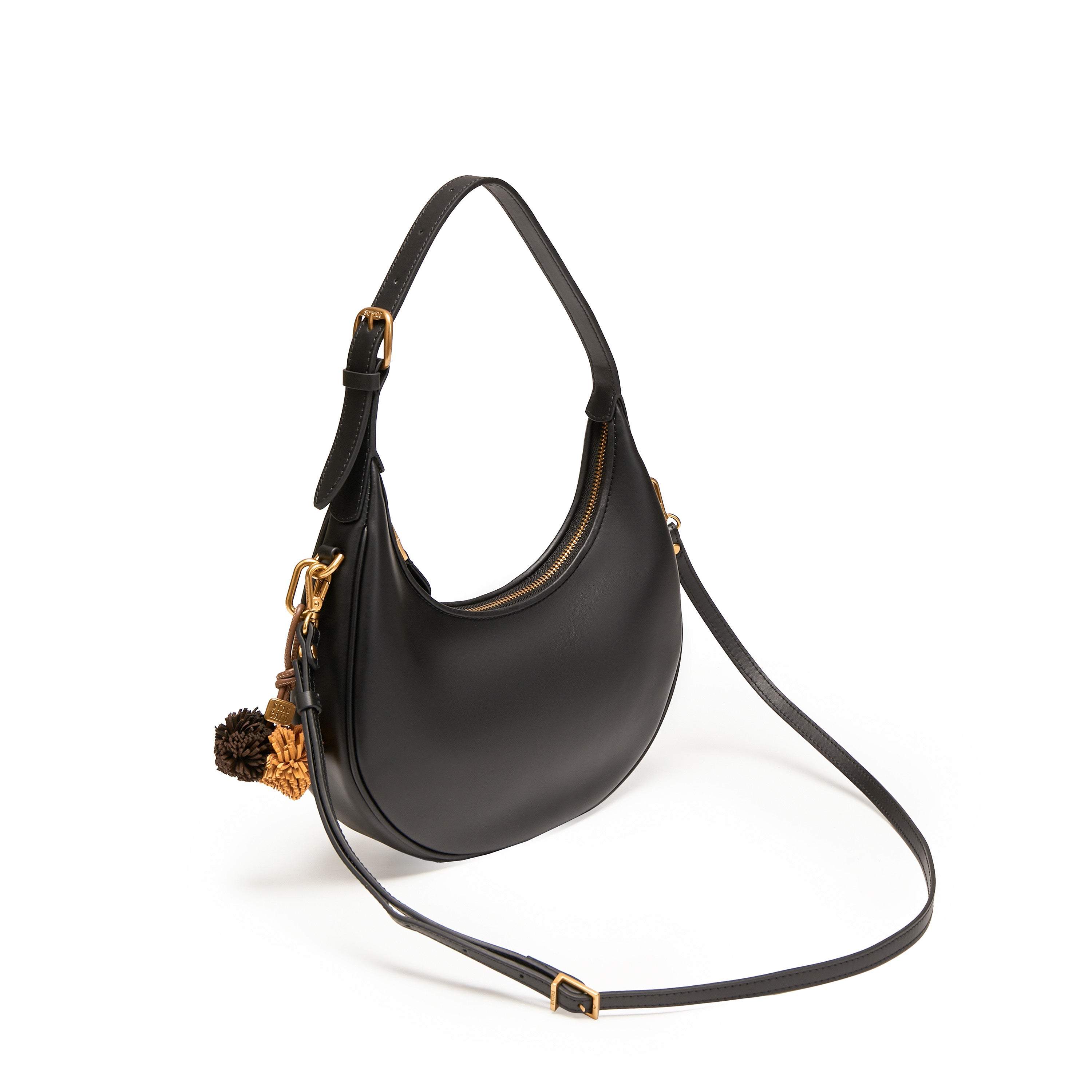 Black Round Hobo Bag With ST Accessories