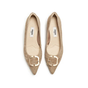 Taupe Suede Golden Buckle Heeled Pumps