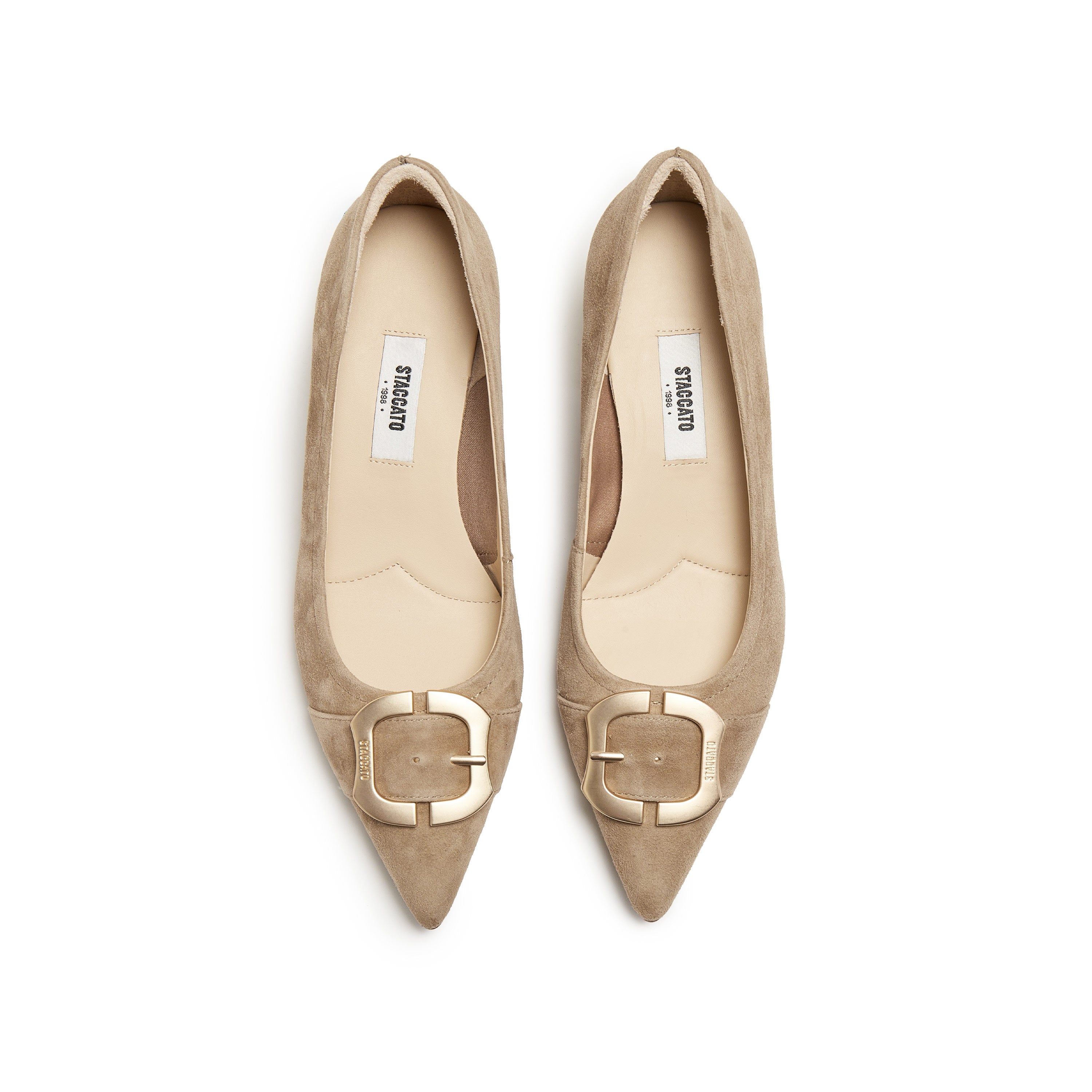 Taupe Suede Golden Buckle Heeled Pumps
