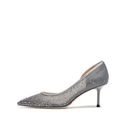 Grey Crystal-Embellished Mesh D'Orsay Pumps