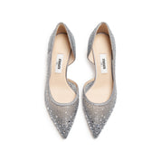 Grey Crystal-Embellished Mesh D'Orsay Pumps