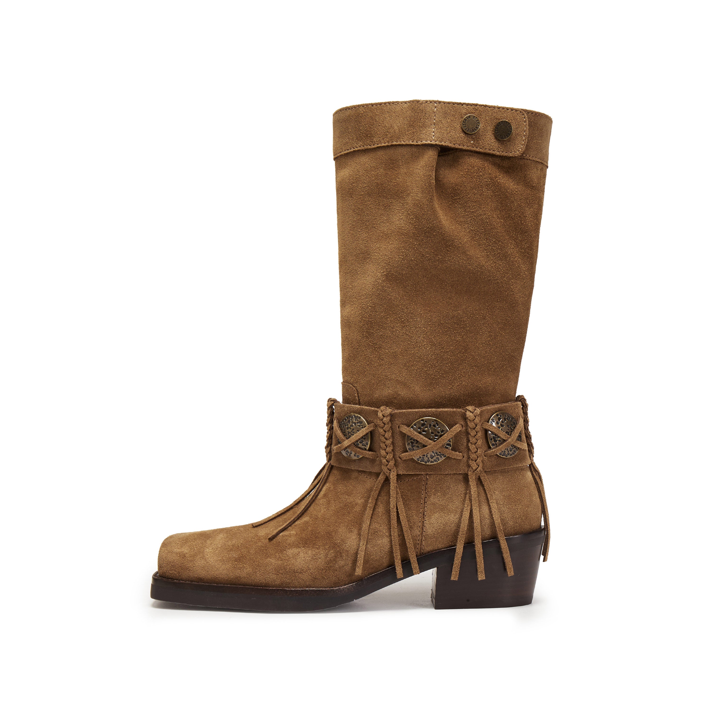 Camel Suede Tassel Under Knee Cowboy Boots