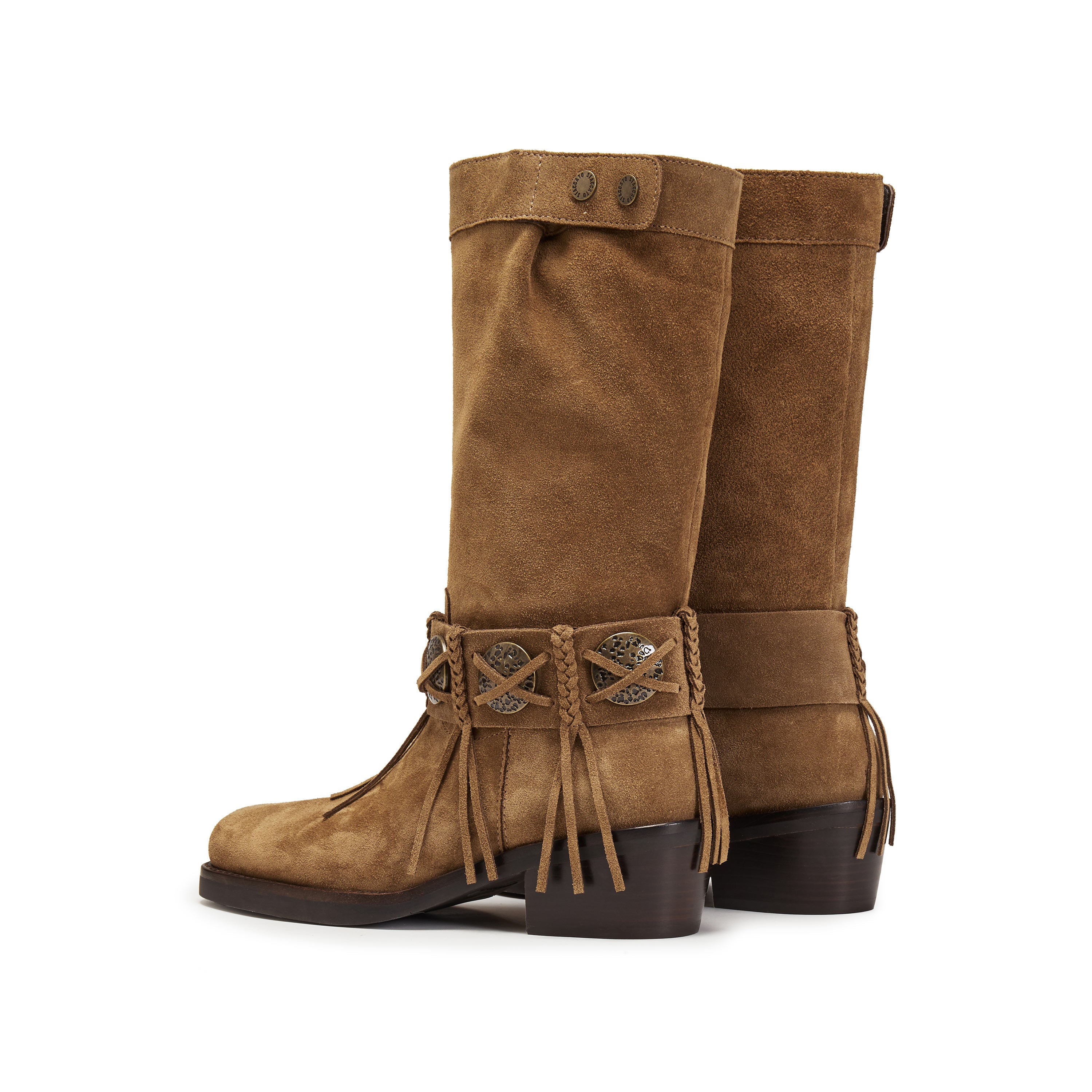 Camel Suede Tassel Under Knee Cowboy Boots