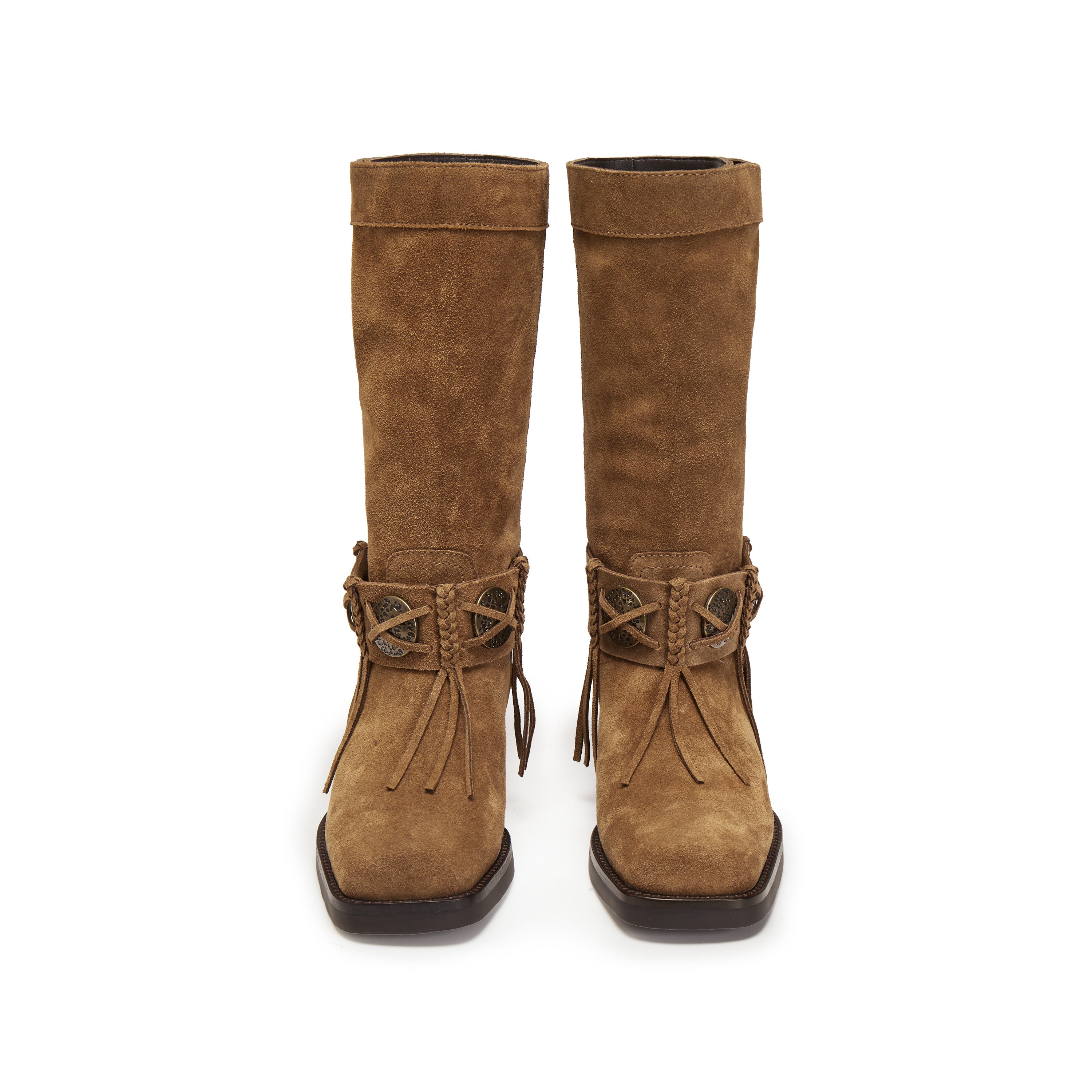 Camel Suede Tassel Under Knee Cowboy Boots
