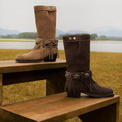 Camel Suede Tassel Under Knee Cowboy Boots