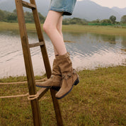 Camel Suede Tassel Under Knee Cowboy Boots