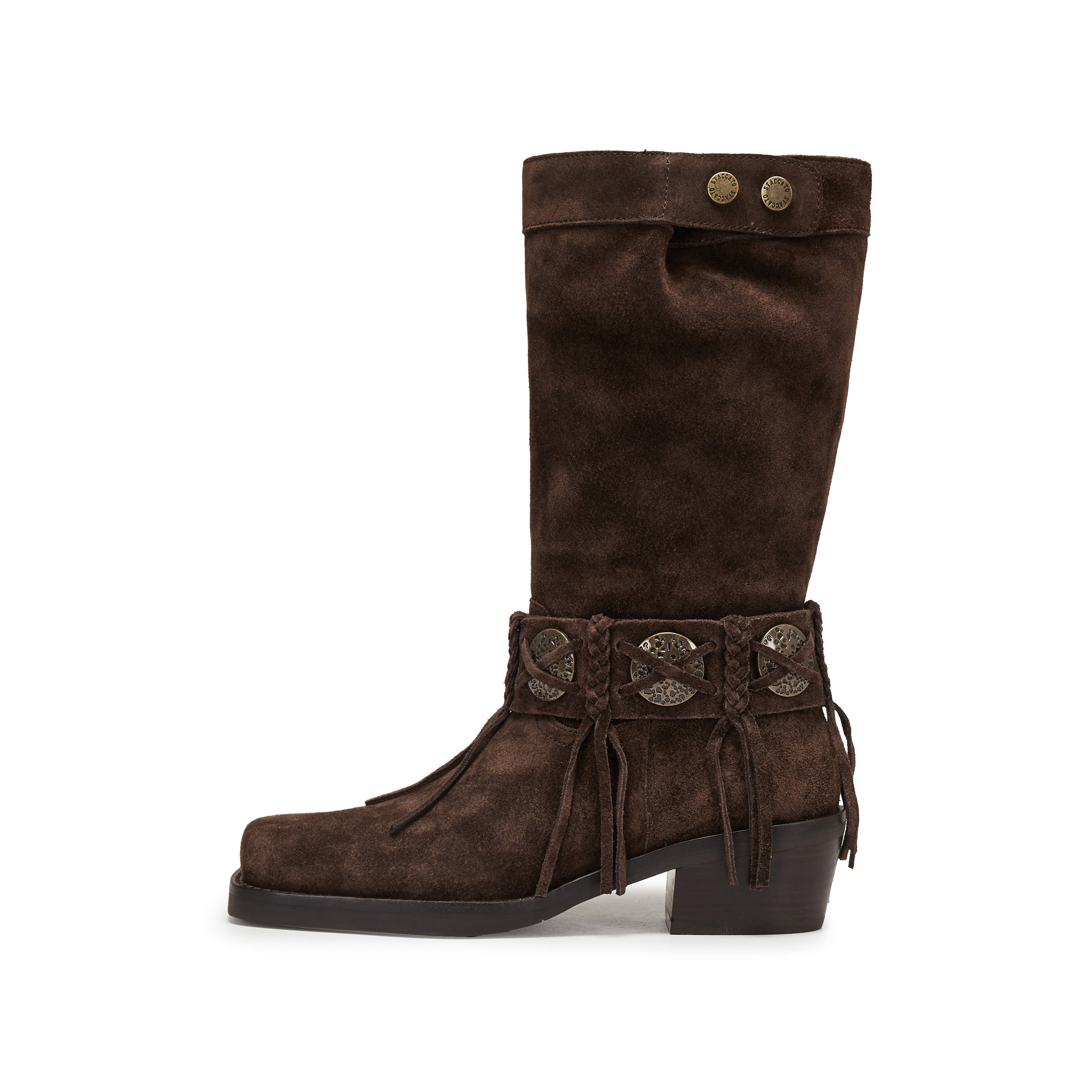 Brown Suede Tassel Under Knee Cowboy Boots
