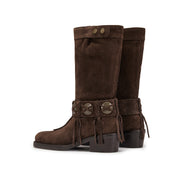 Brown Suede Tassel Under Knee Cowboy Boots
