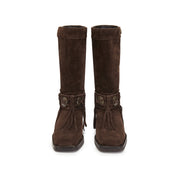 Brown Suede Tassel Under Knee Cowboy Boots