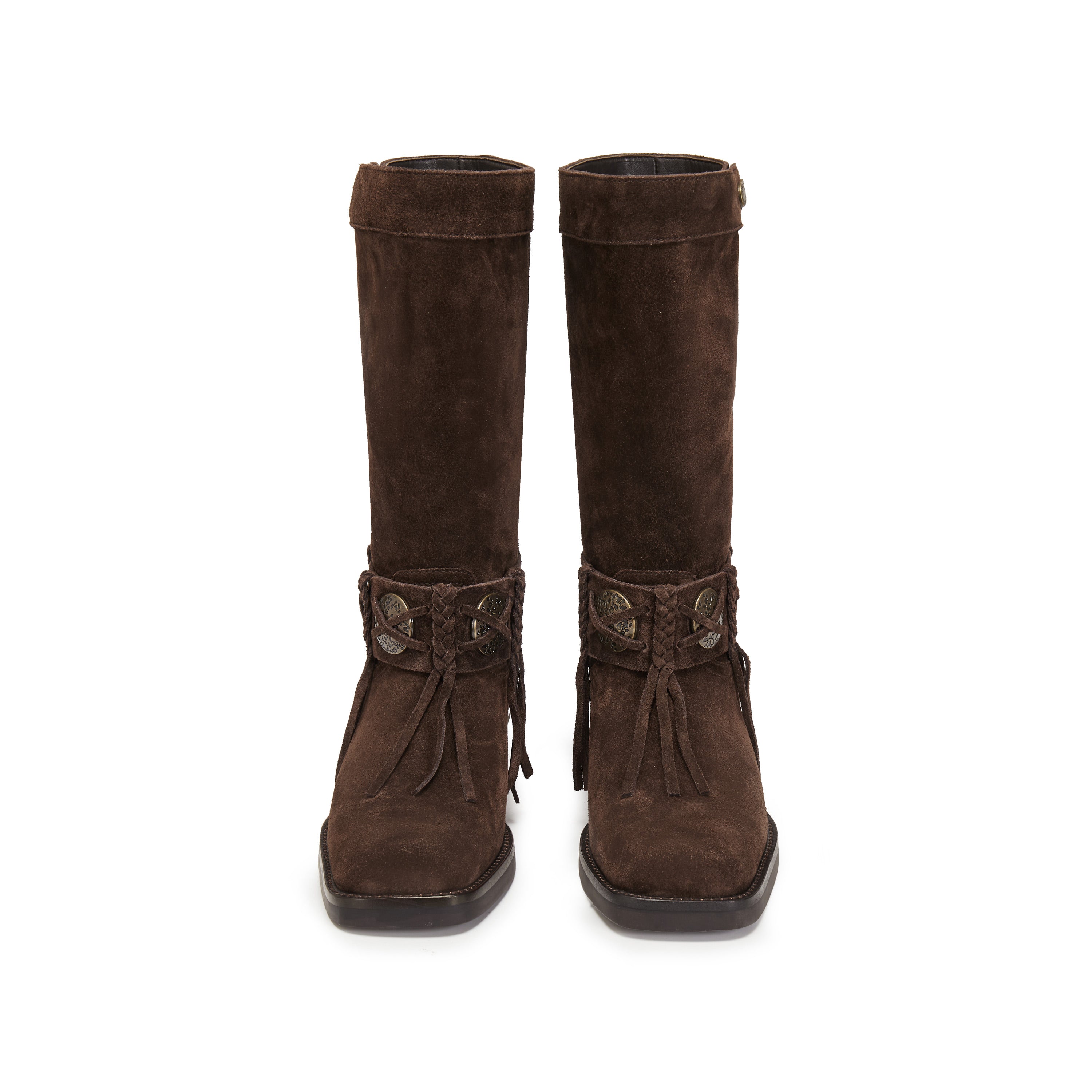 Brown Suede Tassel Under Knee Cowboy Boots
