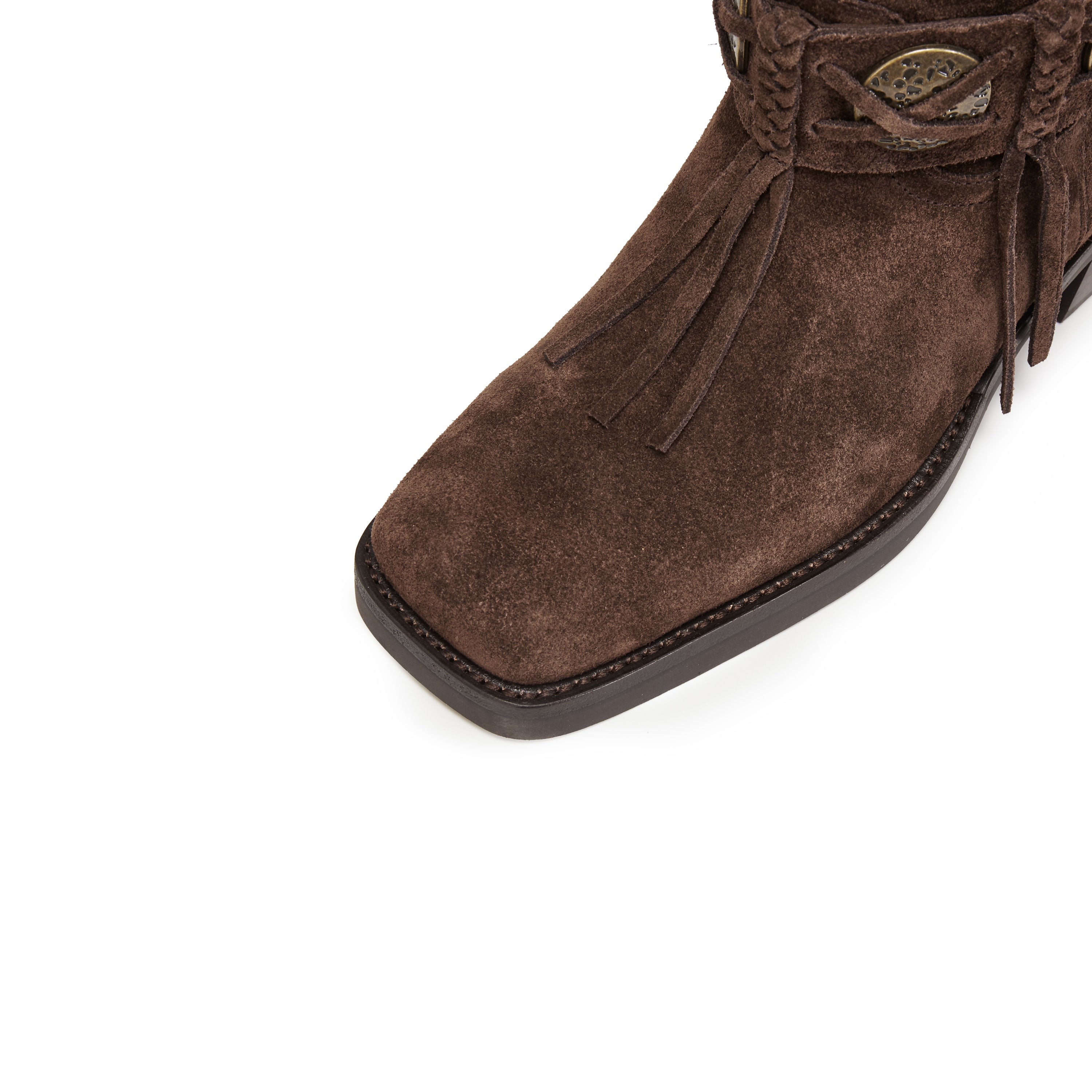 Brown Suede Tassel Under Knee Cowboy Boots