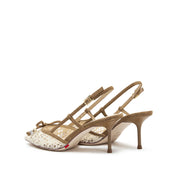 Ivory Lace Bow Heeled Slingback Pumps