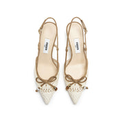 Ivory Lace Bow Heeled Slingback Pumps