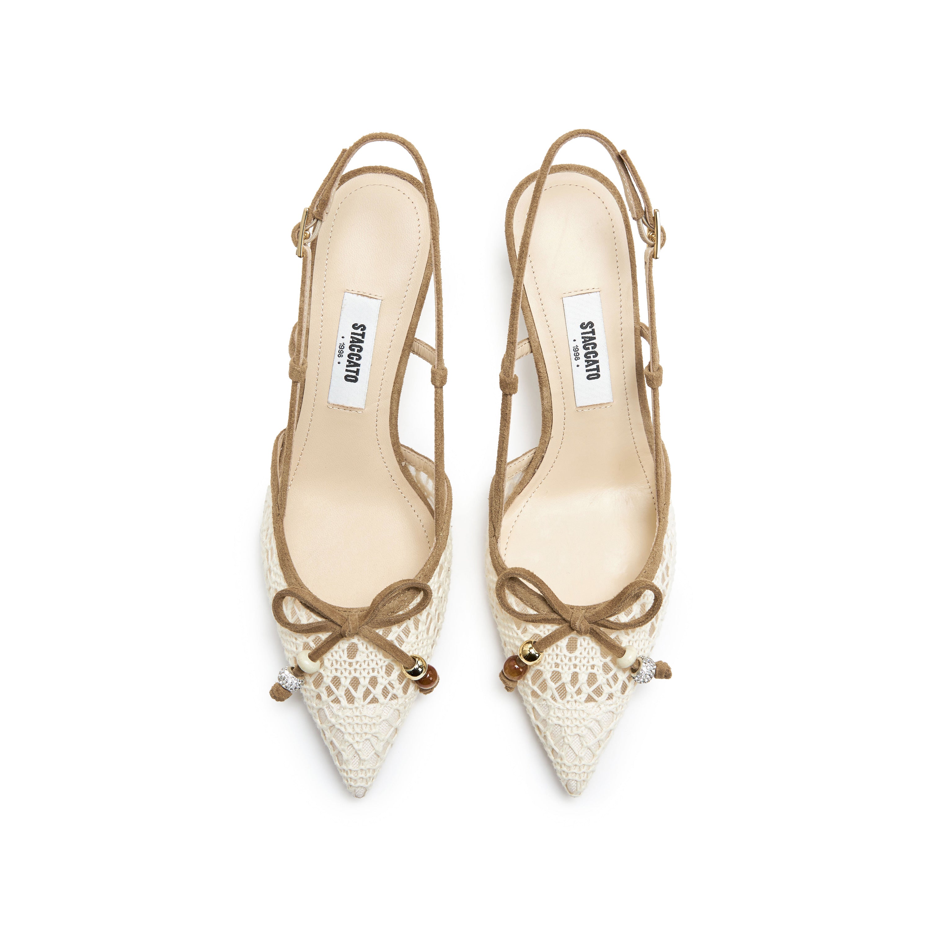 Ivory Lace Bow Heeled Slingback Pumps