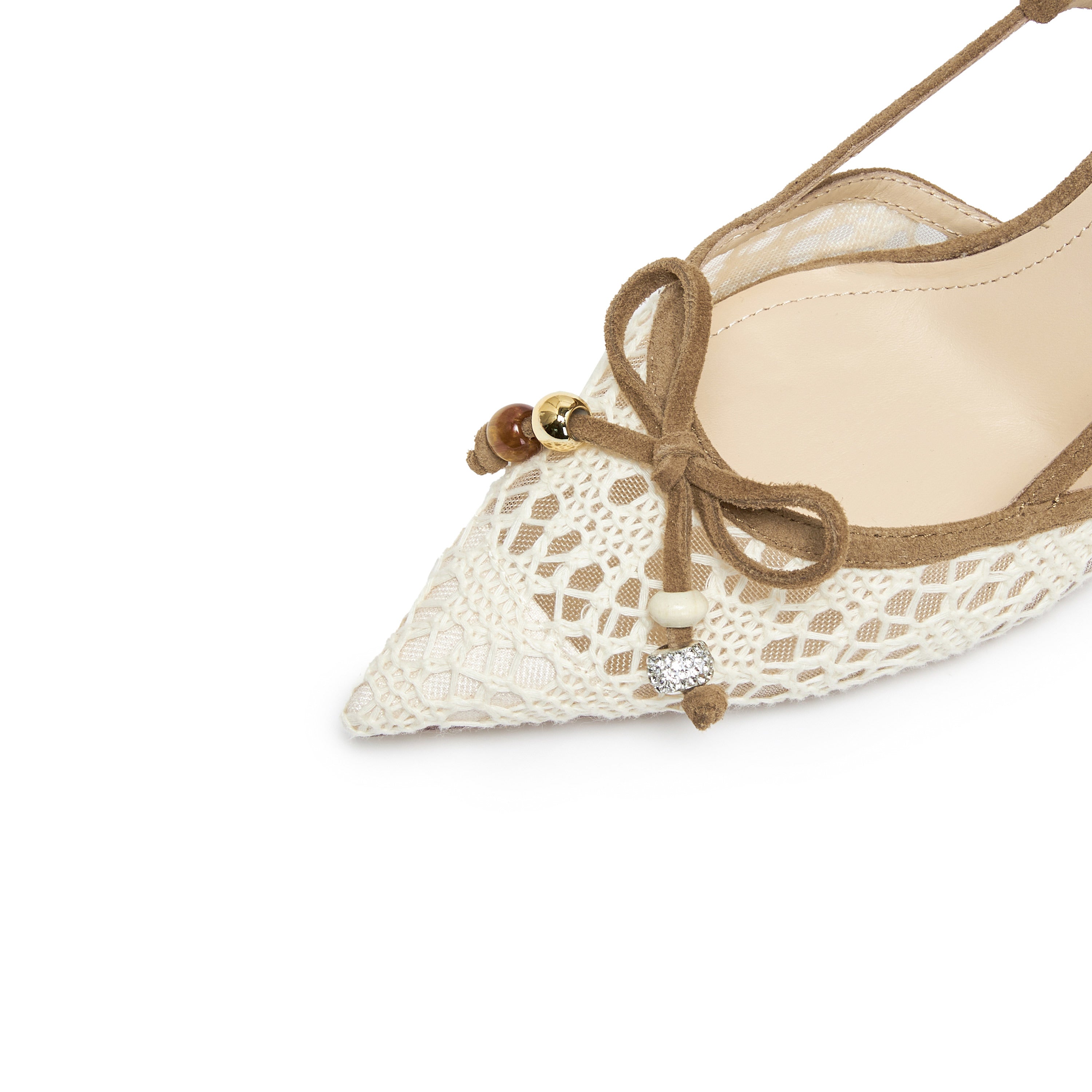 Ivory Lace Bow Heeled Slingback Pumps