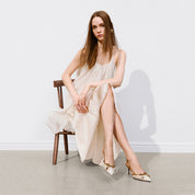 Ivory Lace Bow Heeled Slingback Pumps