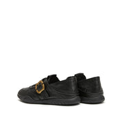 Vintage Buckle Strap Black Leather Lace-up Runner