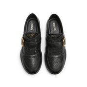 Vintage Buckle Strap Black Leather Lace-up Runner