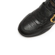 Vintage Buckle Strap Black Leather Lace-up Runner