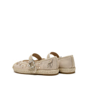 Taupe Crystal Floral Mary Jane Straw Shoes