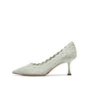 Mint Lace Elegant Pointed Heeled Pumps
