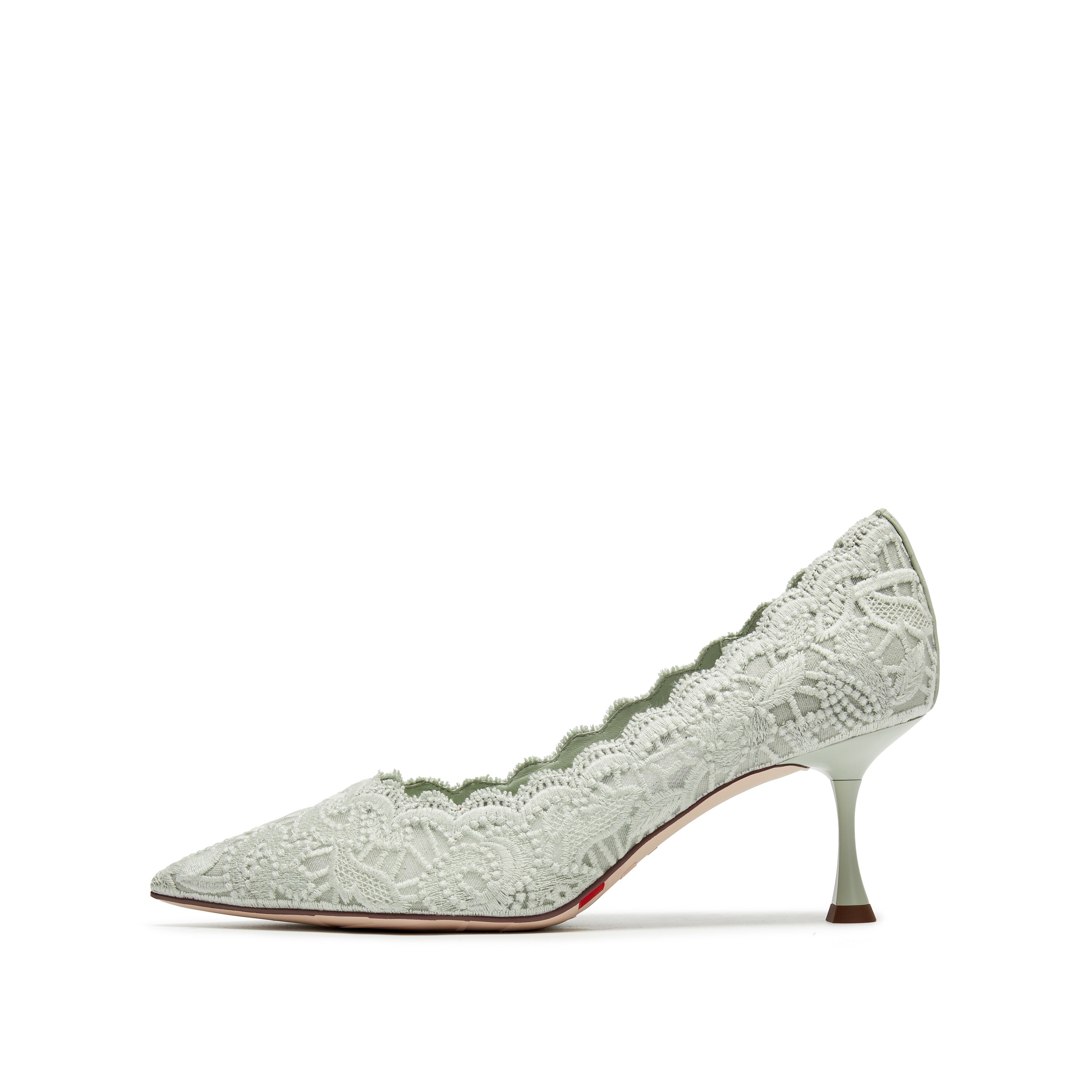 Mint Lace Elegant Pointed Heeled Pumps
