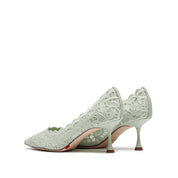 Mint Lace Elegant Pointed Heeled Pumps