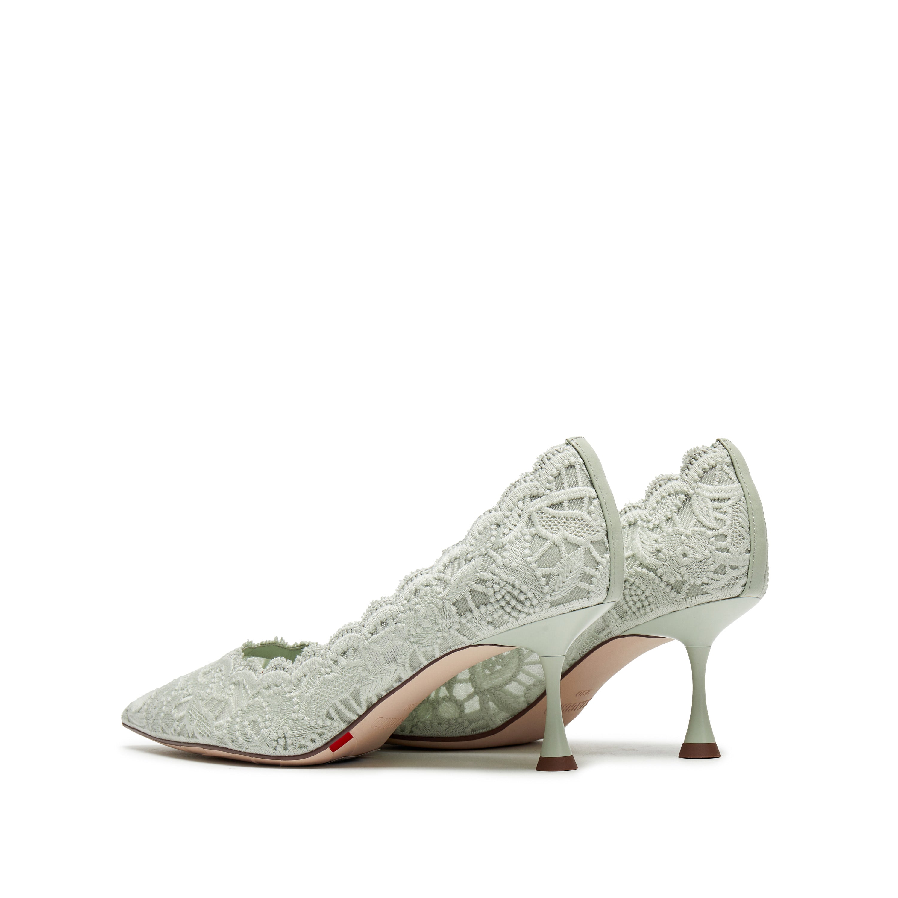 Mint Lace Elegant Pointed Heeled Pumps