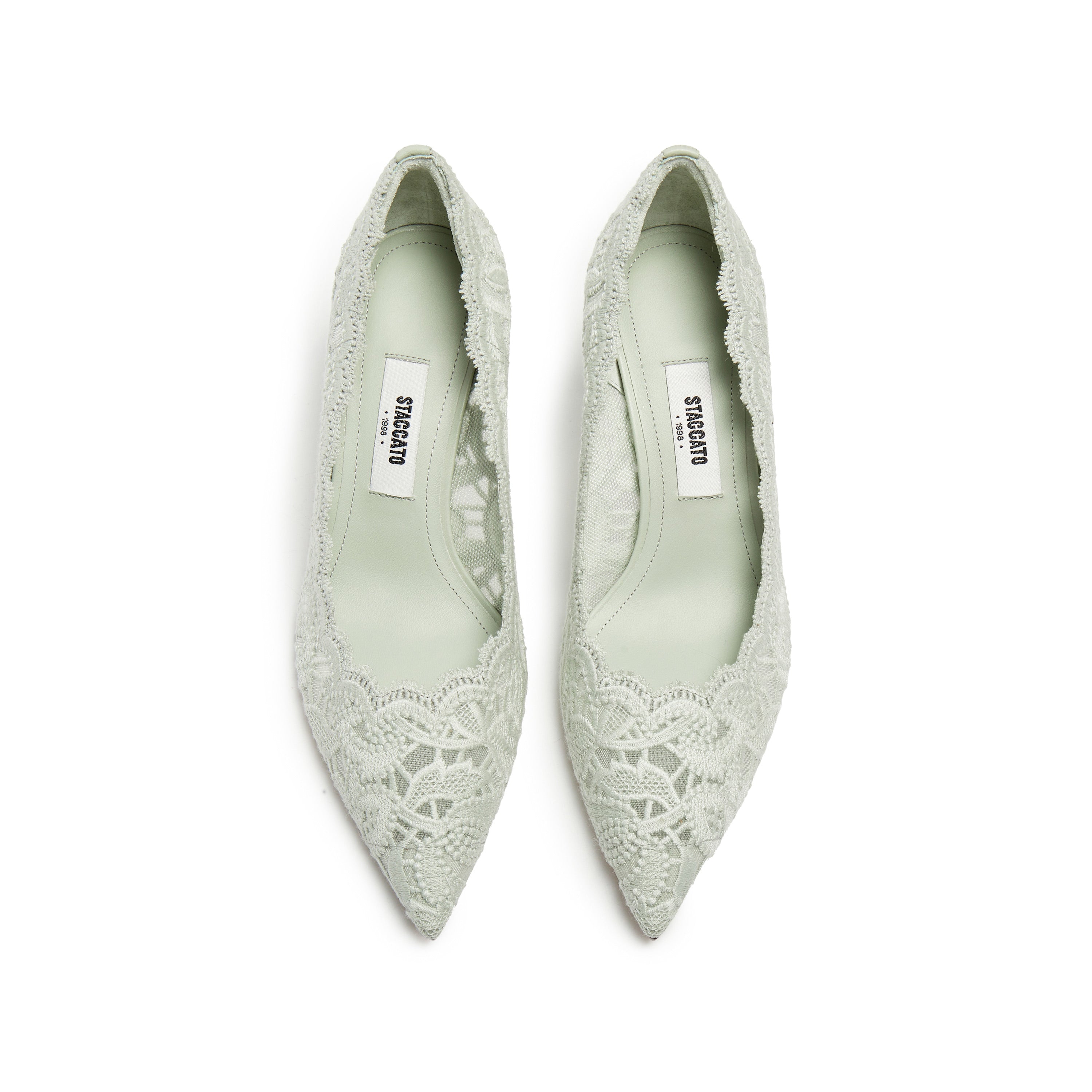 Mint Lace Elegant Pointed Heeled Pumps