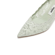 Mint Lace Elegant Pointed Heeled Pumps
