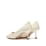Ivory Lace Elegant Pointed Heeled Pumps