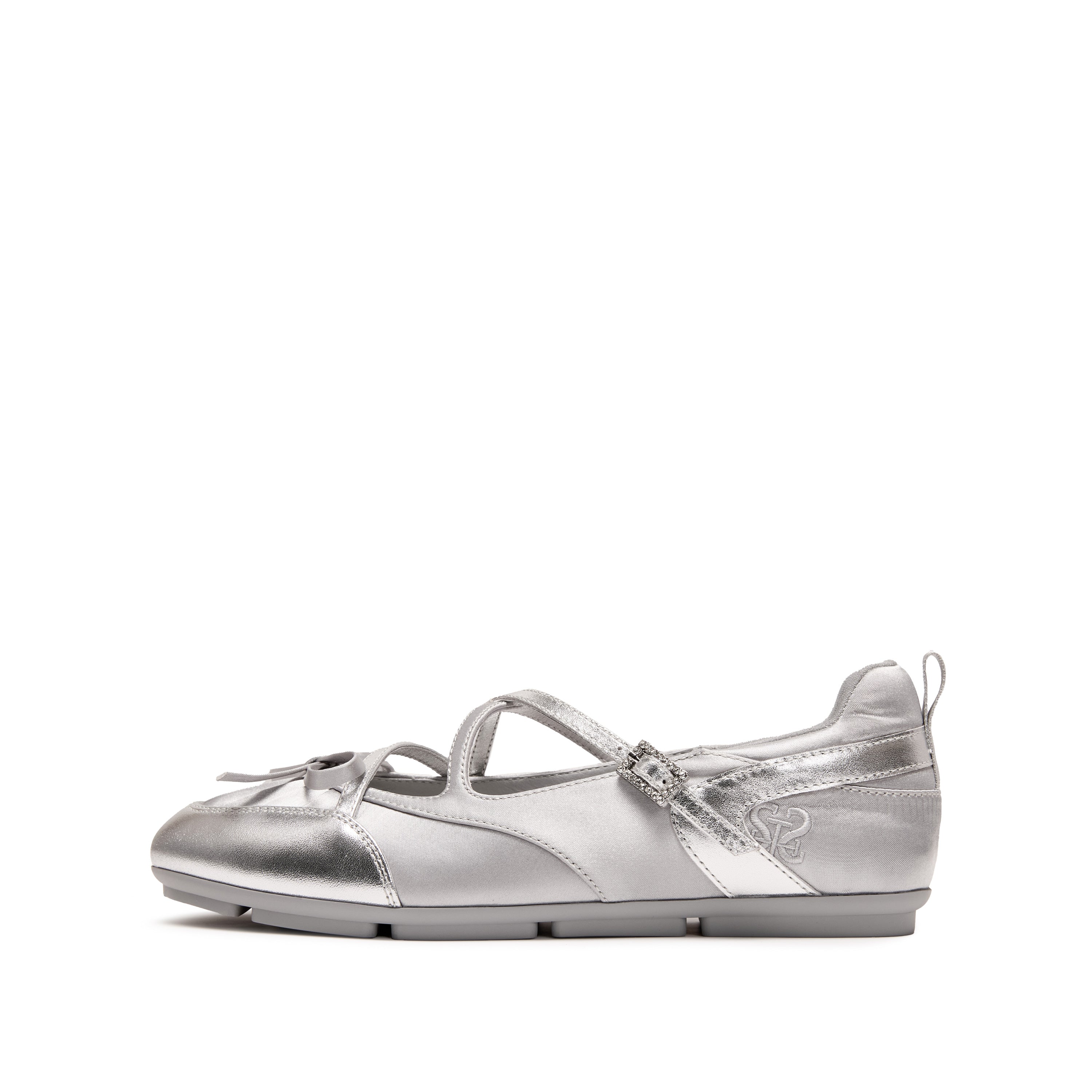 Grey Bow Patch Mary Jane Ballet Runners