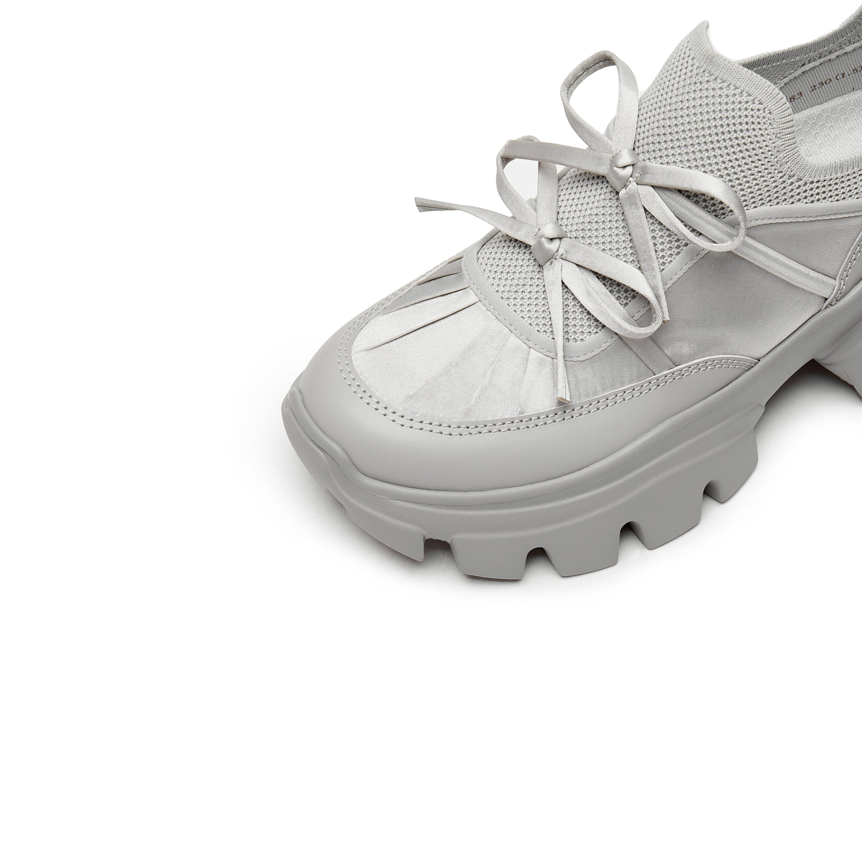 Grey Bows Satin Chunky Sneakers