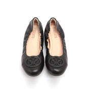 Black ST Buckle Leather Ballerina Flats