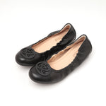 Load image into Gallery viewer, Black ST Buckle Leather Ballerina Flats
